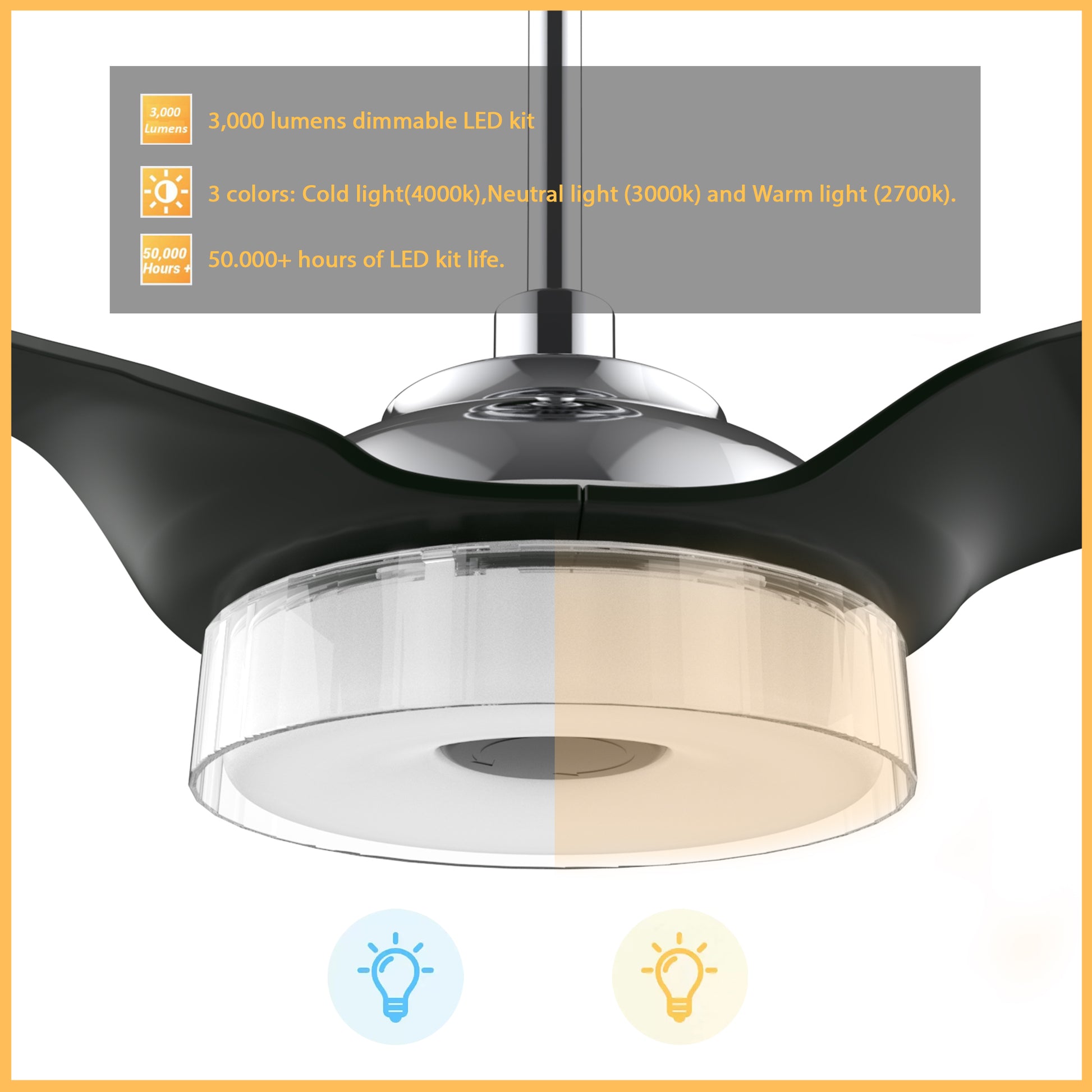 Carro FLETCHER 56 inch 3-Blade Smart Ceiling Fan with LED Light Kit & Remote - Silver/Black fan blades
