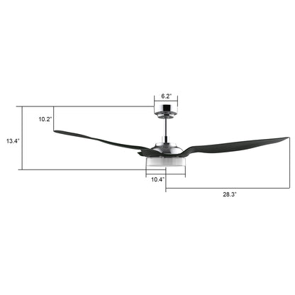 Carro FLETCHER 56 inch 3-Blade Smart Ceiling Fan with LED Light Kit & Remote - Silver/Black fan blades