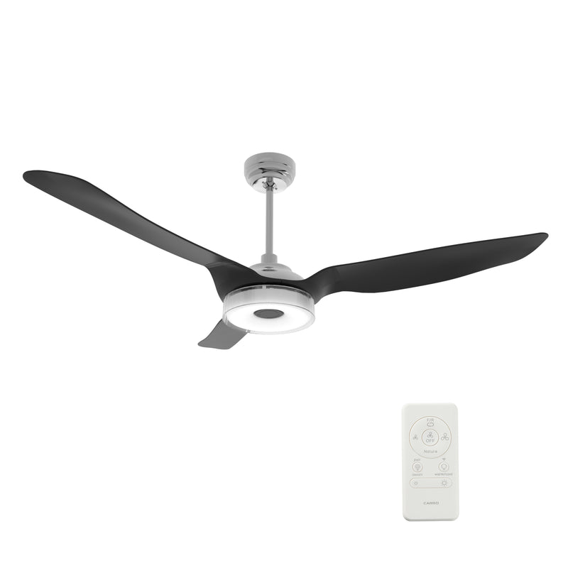 Carro FLETCHER 56 inch 3-Blade Smart Ceiling Fan with LED Light Kit & Remote - Silver/Black fan blades