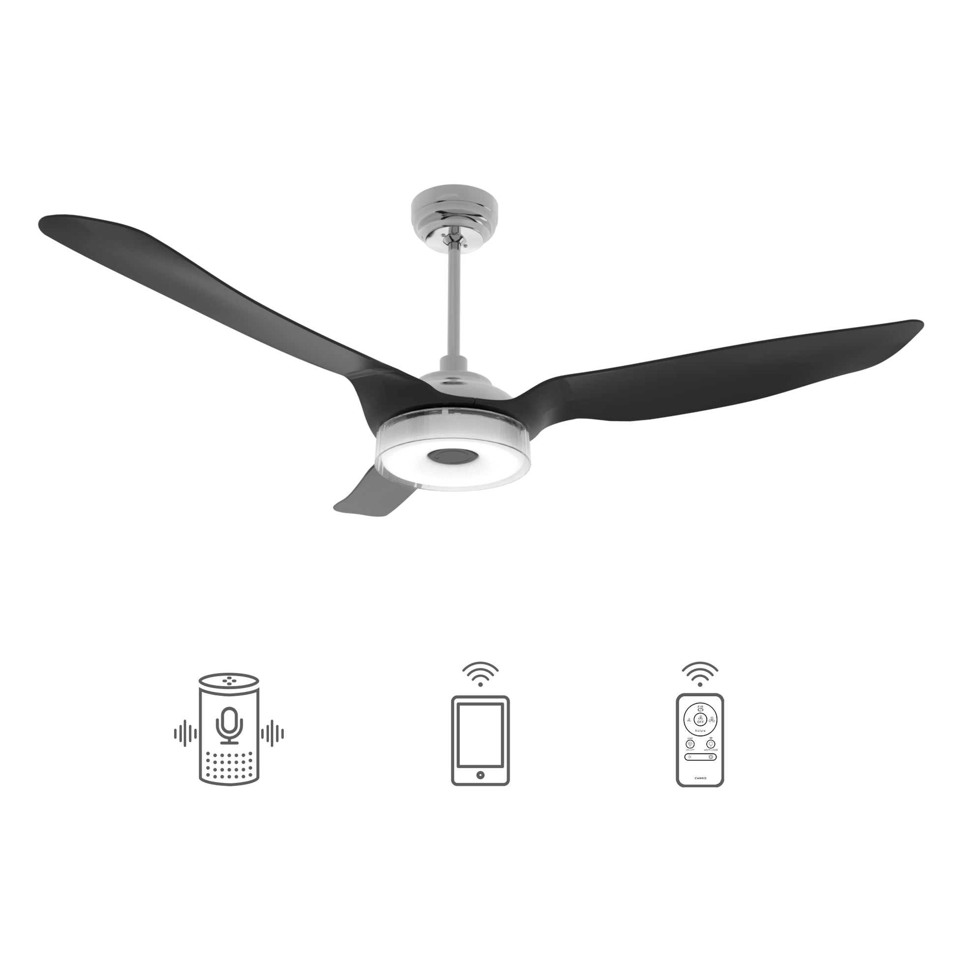 Carro FLETCHER 56 inch 3-Blade Smart Ceiling Fan with LED Light Kit & Remote - Silver/Black fan blades