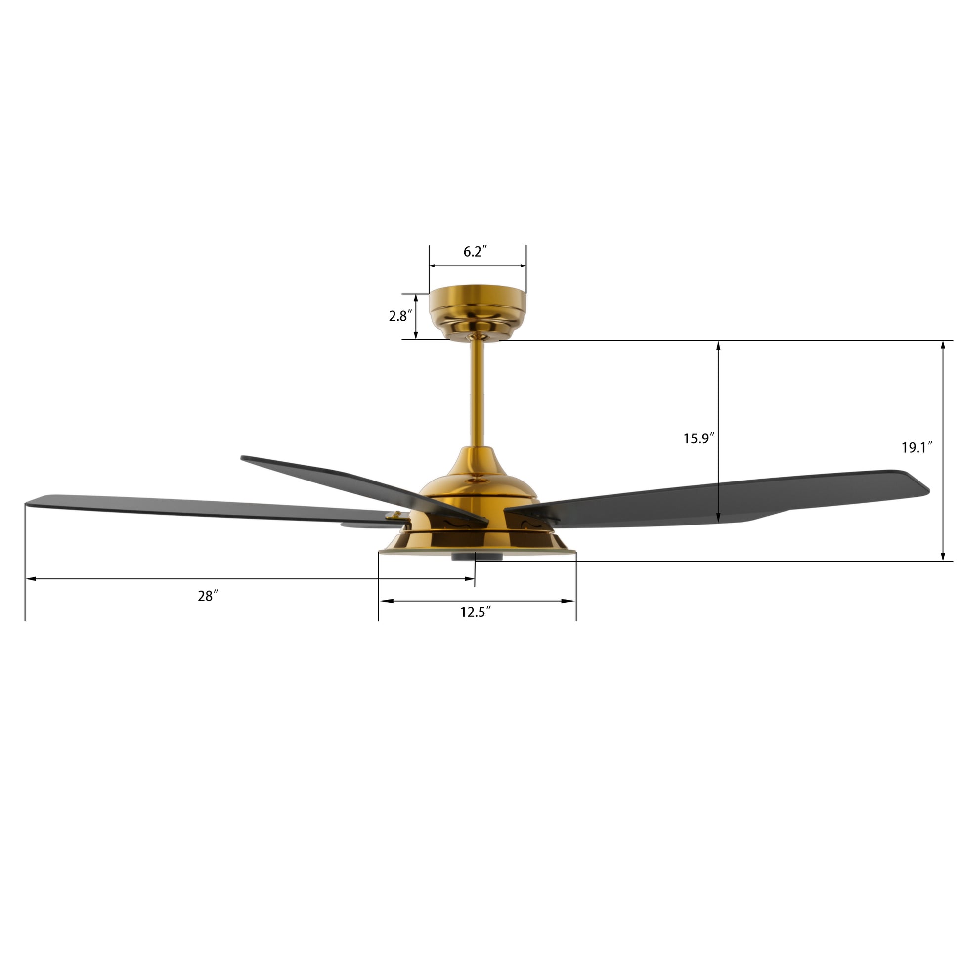 Carro USA JOURNEY 56 inch 5-Blade Smart Ceiling Fan with LED Light Kit & Remote - Gold/Black fan blades