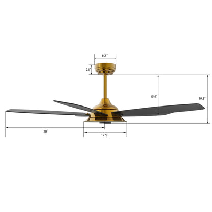 Carro USA JOURNEY 56 inch 5-Blade Smart Ceiling Fan with LED Light Kit & Remote - Gold/Black fan blades