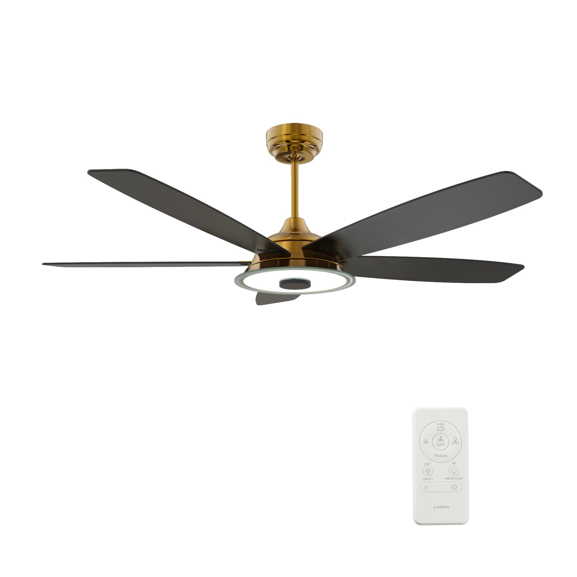 Carro USA JOURNEY 56 inch 5-Blade Smart Ceiling Fan with LED Light Kit & Remote - Gold/Black fan blades