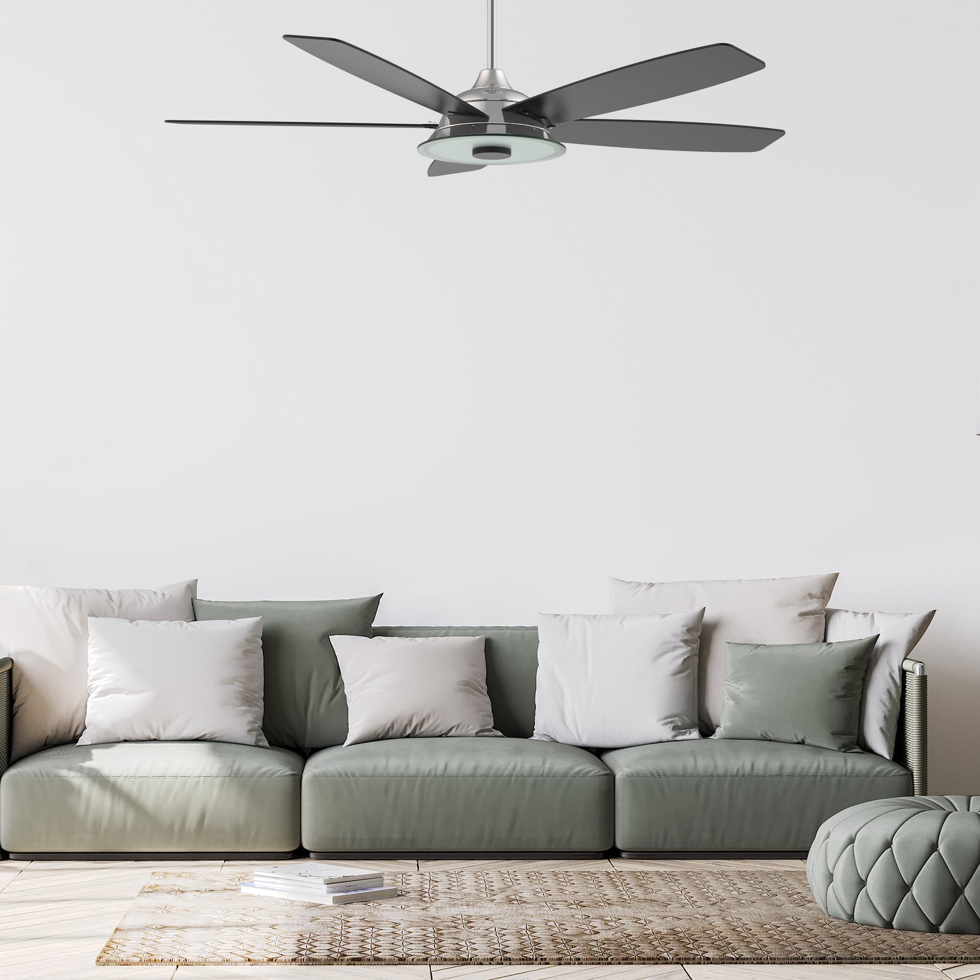 Carro USA JOURNEY 56 inch 5-Blade Smart Ceiling Fan with LED Light Kit & Remote - Silver/Black fan blades