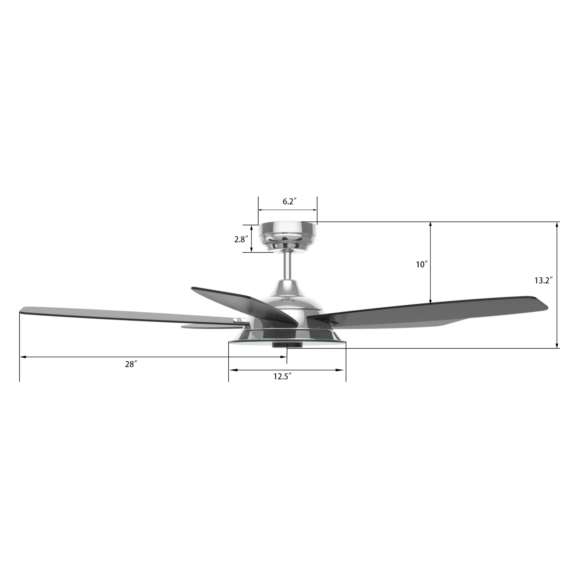 Carro USA JOURNEY 56 inch 5-Blade Smart Ceiling Fan with LED Light Kit & Remote - Silver/Black fan blades