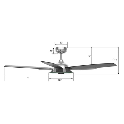 Carro USA JOURNEY 56 inch 5-Blade Smart Ceiling Fan with LED Light Kit & Remote - Silver/Black fan blades