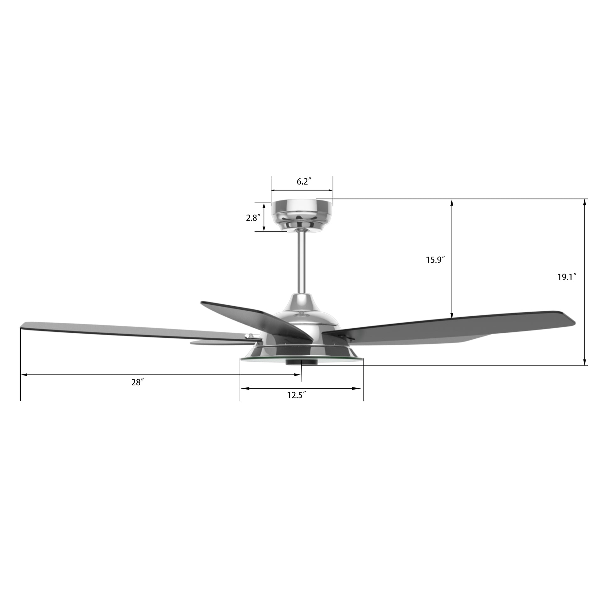 Carro USA JOURNEY 56 inch 5-Blade Smart Ceiling Fan with LED Light Kit & Remote - Silver/Black fan blades
