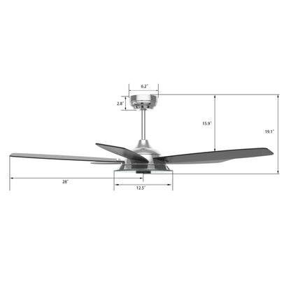 Carro USA JOURNEY 56 inch 5-Blade Smart Ceiling Fan with LED Light Kit & Remote - Silver/Black fan blades