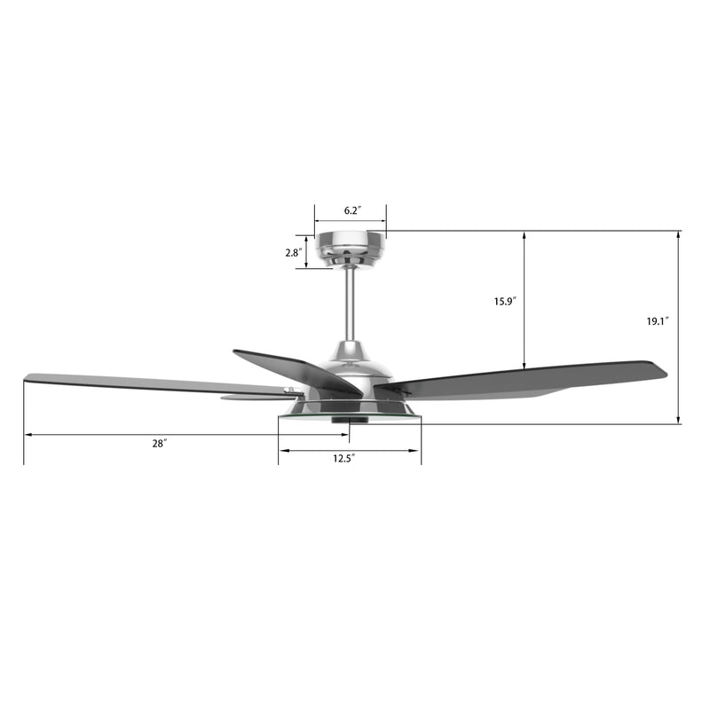 Carro USA JOURNEY 56 inch 5-Blade Smart Ceiling Fan with LED Light Kit & Remote - Silver/Black fan blades