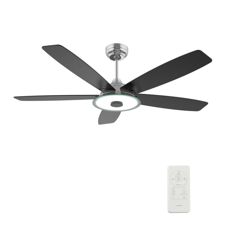 Carro USA JOURNEY 56 inch 5-Blade Smart Ceiling Fan with LED Light Kit & Remote - Silver/Black fan blades
