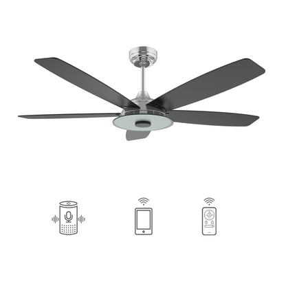 Carro USA JOURNEY 56 inch 5-Blade Smart Ceiling Fan with LED Light Kit & Remote - Silver/Black fan blades