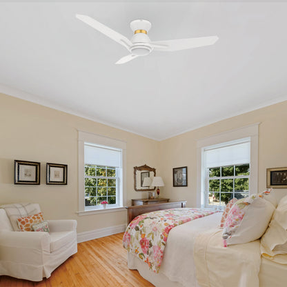 Carro CALEN 44 inch 3-Blade Flush Mount Smart Ceiling Fan with LED Light Kit & Remote Control- White/White