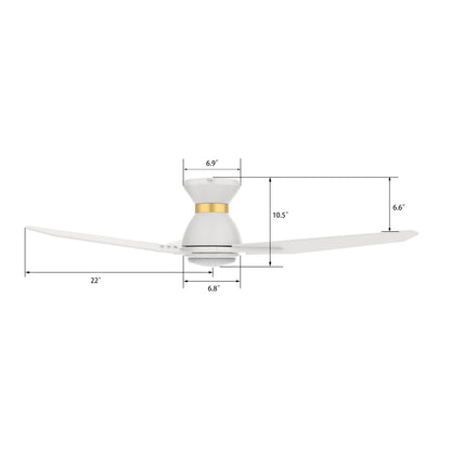 Carro CALEN 44 inch 3-Blade Flush Mount Smart Ceiling Fan with LED Light Kit & Remote Control- White/White