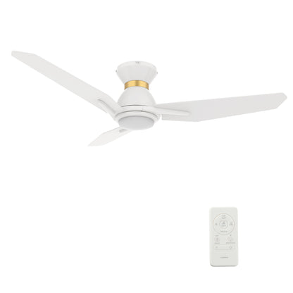 Carro CALEN 44 inch 3-Blade Flush Mount Smart Ceiling Fan with LED Light Kit & Remote Control- White/White