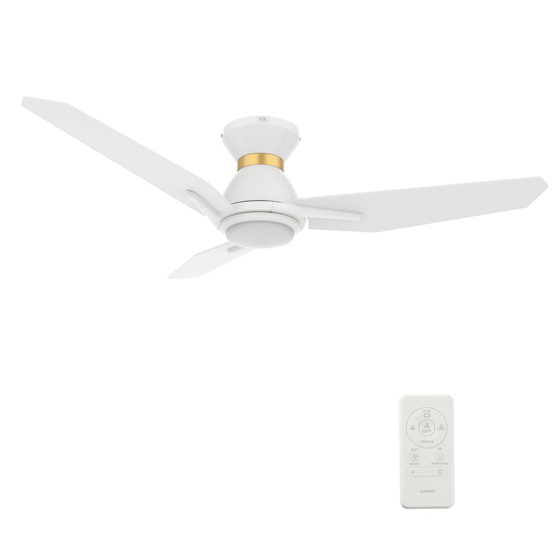 Carro CALEN 44 inch 3-Blade Flush Mount Smart Ceiling Fan with LED Light Kit & Remote Control- White/White