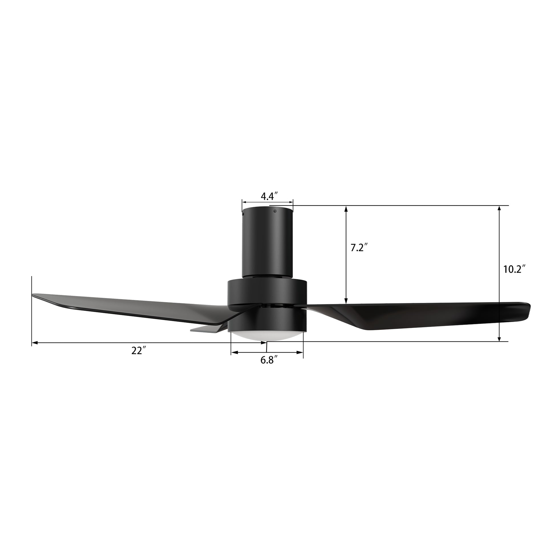 Carro PORTER 44 inch 3-Blade Flush Mount Smart Ceiling Fan with LED Light Kit & Remote- Black/Black