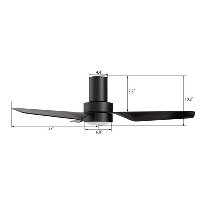 Carro PORTER 44 inch 3-Blade Flush Mount Smart Ceiling Fan with LED Light Kit & Remote- Black/Black