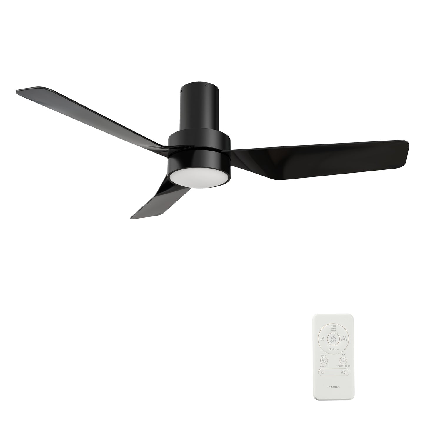 Carro PORTER 44 inch 3-Blade Flush Mount Smart Ceiling Fan with LED Light Kit & Remote- Black/Black