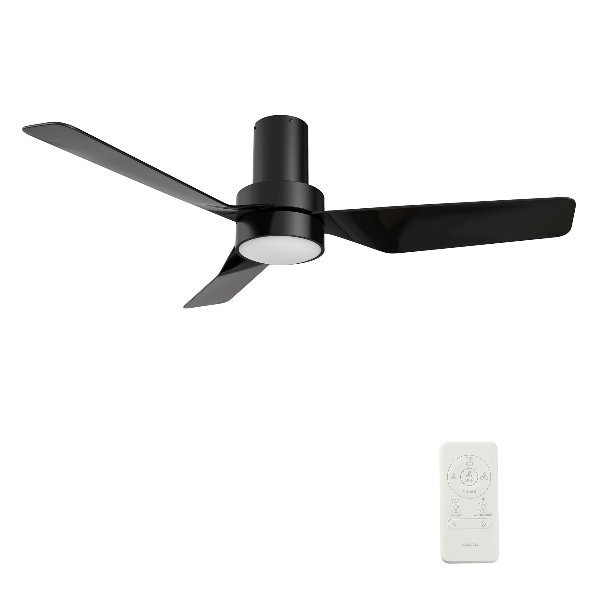 Carro PORTER 44 inch 3-Blade Flush Mount Smart Ceiling Fan with LED Light Kit & Remote- Black/Black