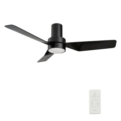 Carro PORTER 44 inch 3-Blade Flush Mount Smart Ceiling Fan with LED Light Kit & Remote- Black/Black