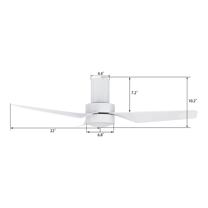 Carro PORTER 44 inch 3-Blade Flush Mount Smart Ceiling Fan with LED Light Kit & Remote- White/White