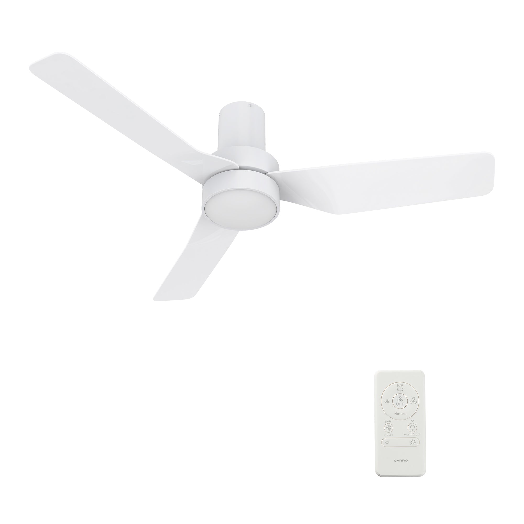 Mazon 44-in White LED Indoor Flush Mount Ceiling Fan with Light 2024 Remote (3-Blade)