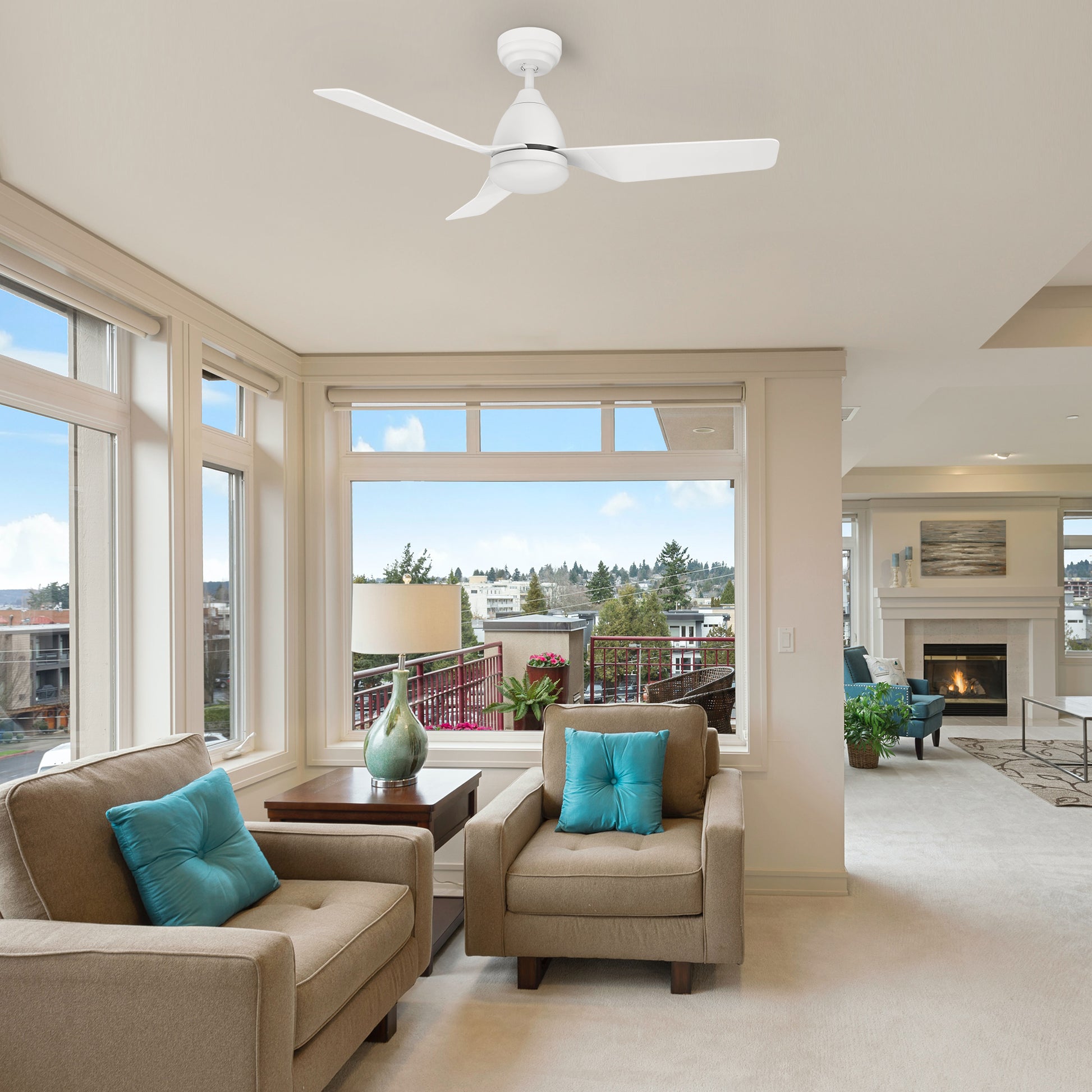Carro Home ROQUE 44 inch 3-Blade Smart Ceiling Fan with LED Light Kit & Remote - White/White
