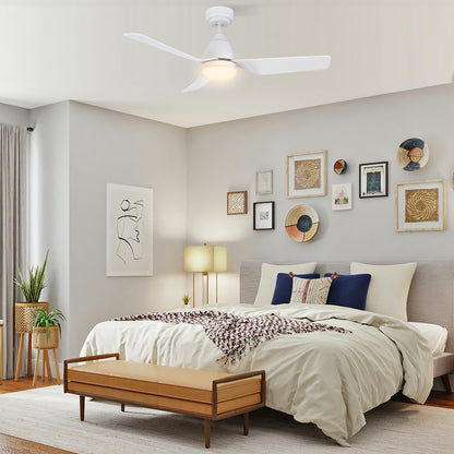 Carro Home ROQUE 44 inch 3-Blade Smart Ceiling Fan with LED Light Kit & Remote - White/White