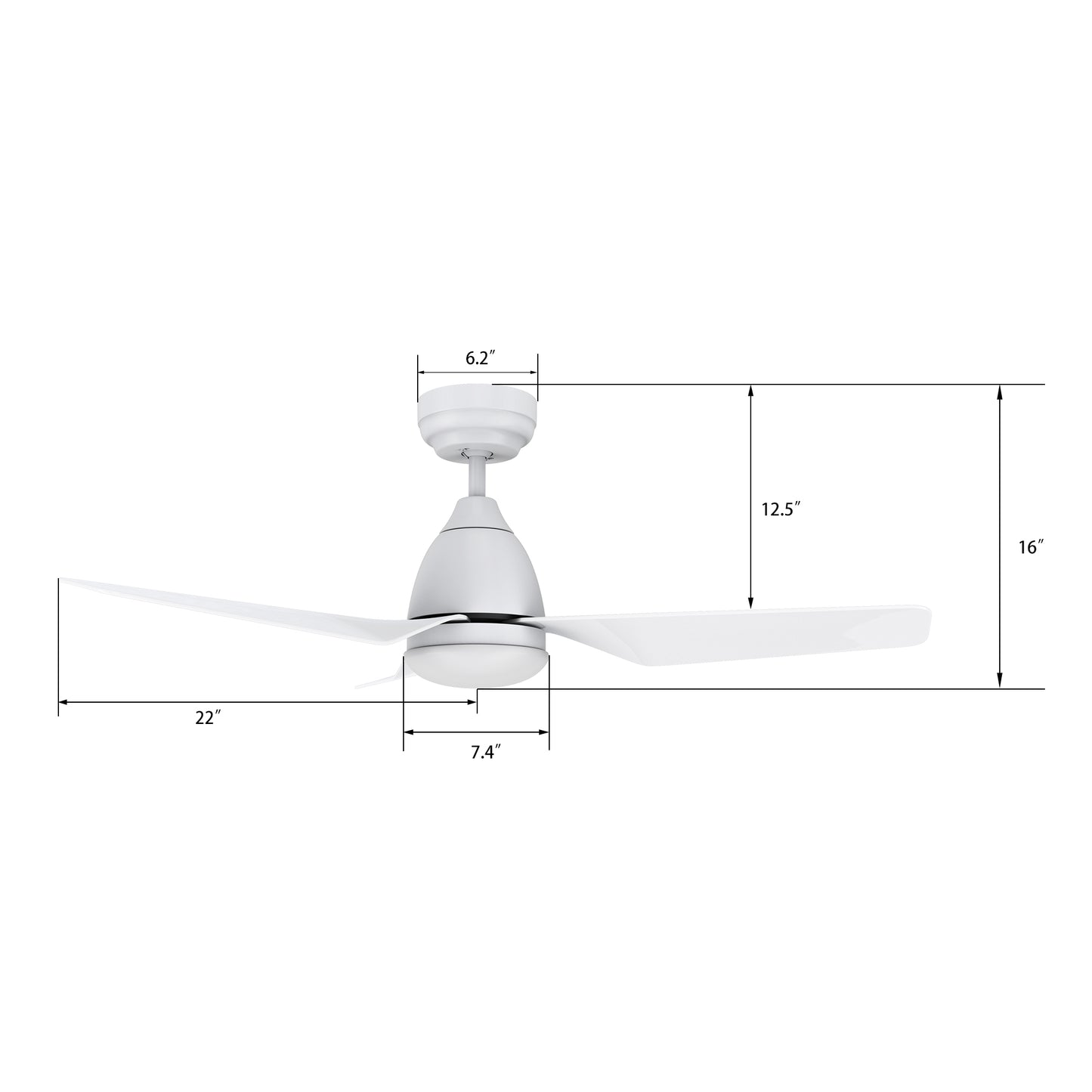 Carro Home ROQUE 44 inch 3-Blade Smart Ceiling Fan with LED Light Kit & Remote - White/White