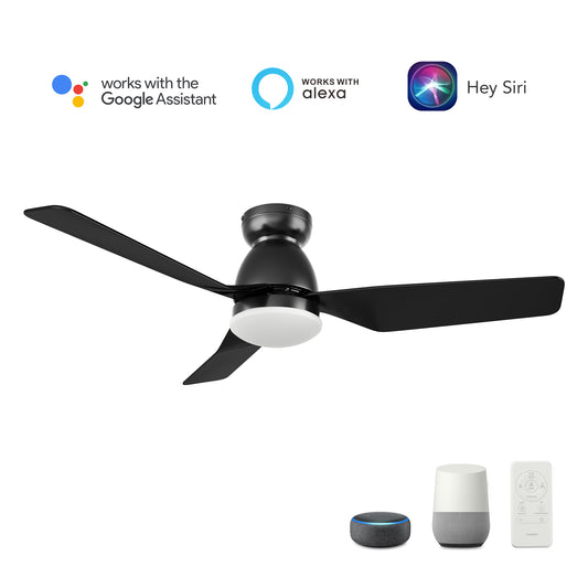 Carro USA KENSEE 44 inch 3-Blade Flush Mount Smart Ceiling Fan with LED Light Kit & Remote - Black/Black
