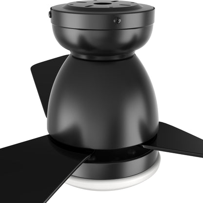 Carro USA KENSEE 44 inch 3-Blade Flush Mount Smart Ceiling Fan with LED Light Kit & Remote - Black/Black
