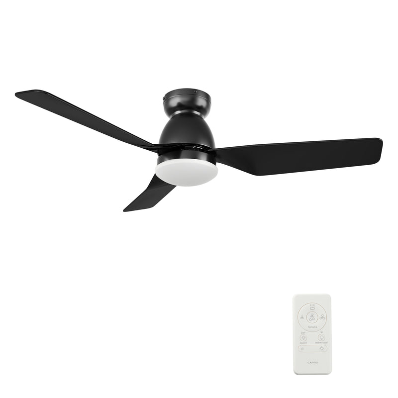 Carro USA KENSEE 44 inch 3-Blade Flush Mount Smart Ceiling Fan with LED Light Kit & Remote - Black/Black