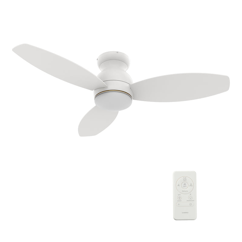 Carro TRENTO 44 inch 3-Blade Flush Mount Smart Ceiling Fan with LED Light Kit & Remote- White/White
