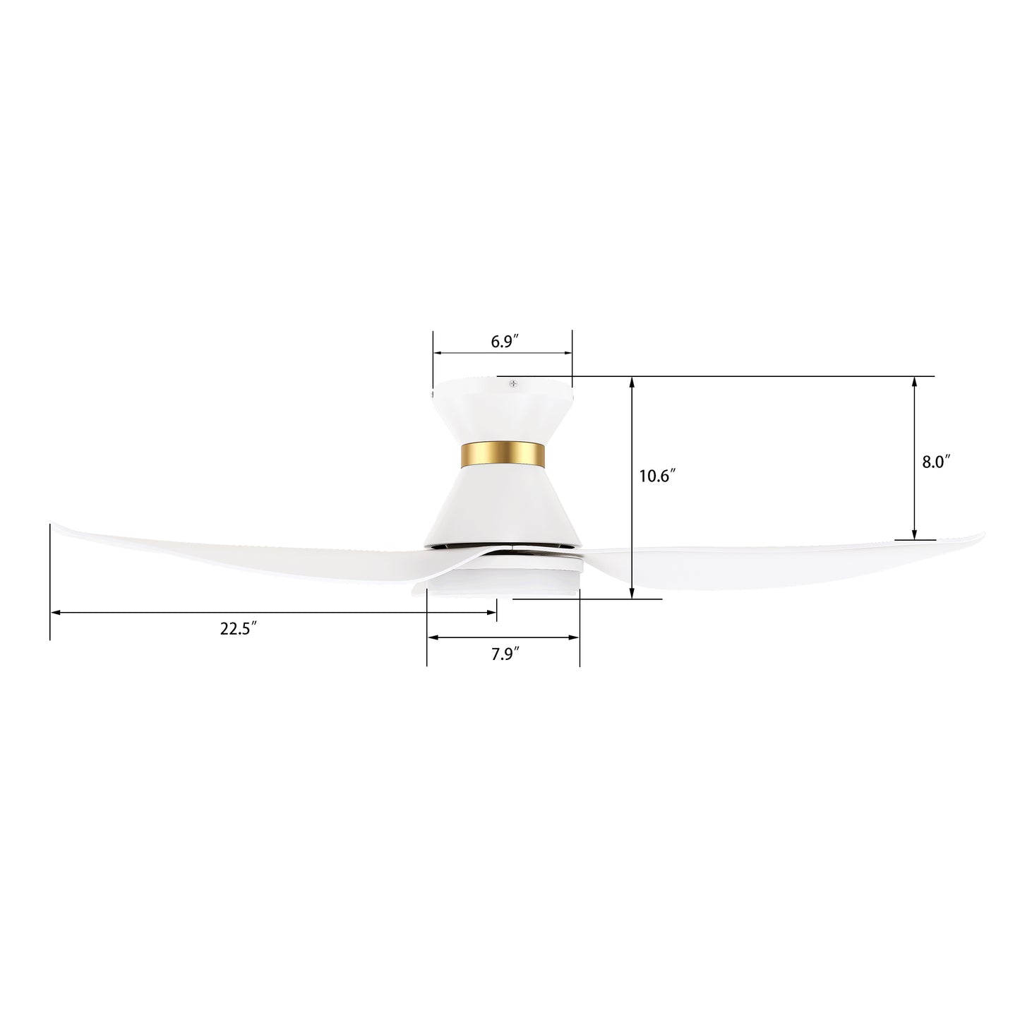 Carro RYATT 45 inch 3-Blade Flush Mount Smart Ceiling Fan with LED Light Kit & Remote- White/White (Gold Detail)