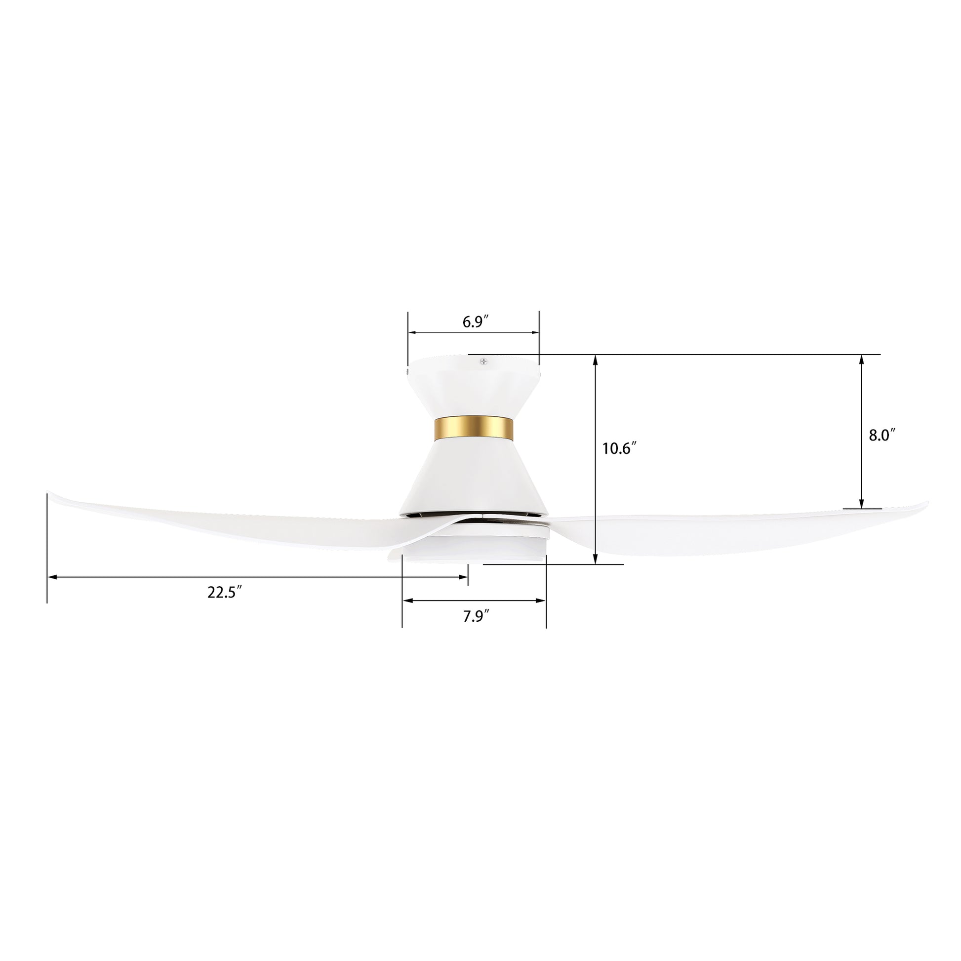 Carro RYATT 45 inch 3-Blade Flush Mount Smart Ceiling Fan with LED Light Kit & Remote- White/White (Gold Detail)