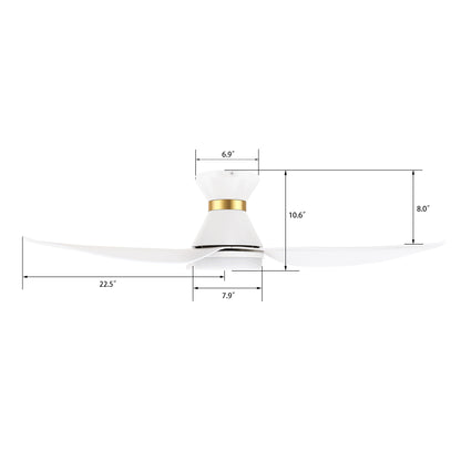 Carro RYATT 45 inch 3-Blade Flush Mount Smart Ceiling Fan with LED Light Kit & Remote- White/White (Gold Detail)