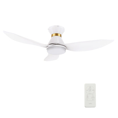 Carro RYATT 45 inch 3-Blade Flush Mount Smart Ceiling Fan with LED Light Kit & Remote- White/White (Gold Detail)
