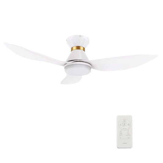 Carro RYATT 45 inch 3-Blade Flush Mount Smart Ceiling Fan with LED Light Kit & Remote- White/White (Gold Detail)
