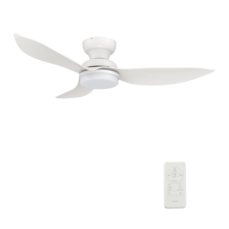 Carro UPTON 45 inch 3-Blade Flush Mount Smart Ceiling Fan with LED Light Kit & Remote- White/White