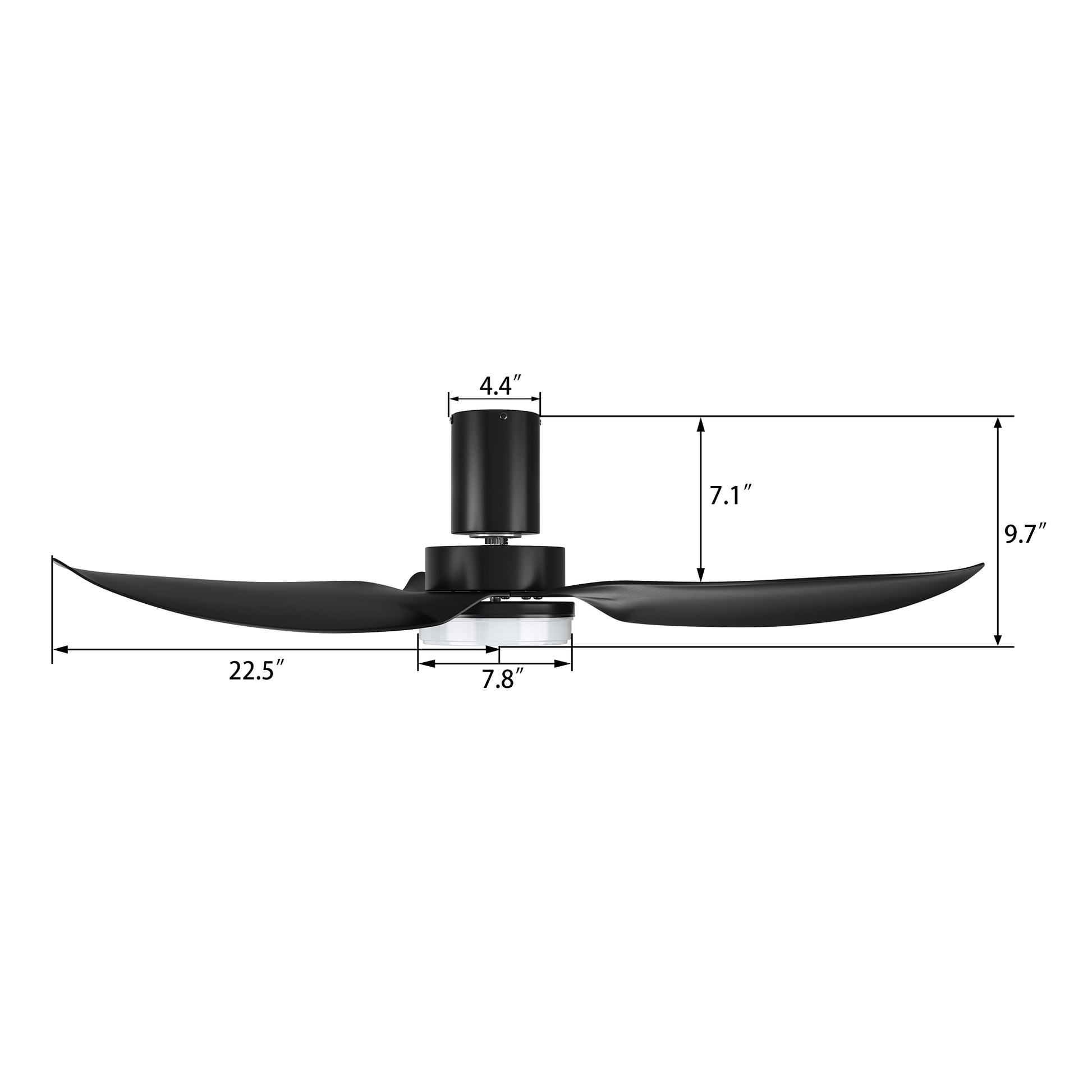 Carro RYNA 45 inch 3-Blade Flush Mount Smart Ceiling Fan with LED Light Kit & Remote- Black/Black