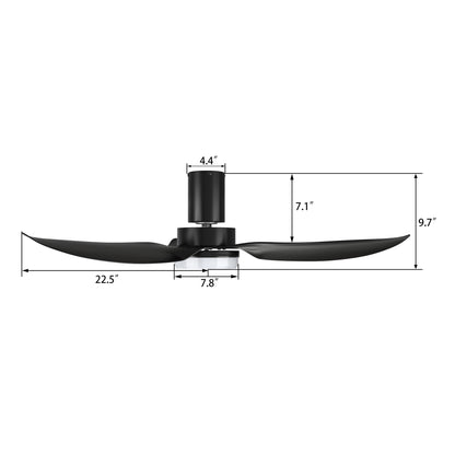 Carro RYNA 45 inch 3-Blade Flush Mount Smart Ceiling Fan with LED Light Kit & Remote- Black/Black