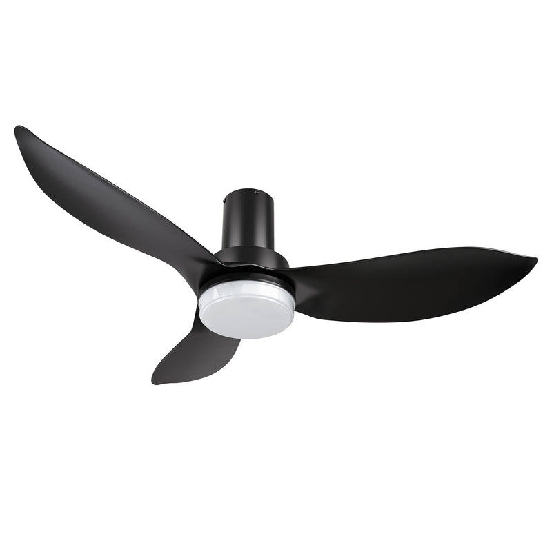 Carro RYNA 45 inch 3-Blade Flush Mount Smart Ceiling Fan with LED Light Kit & Remote- Black/Black