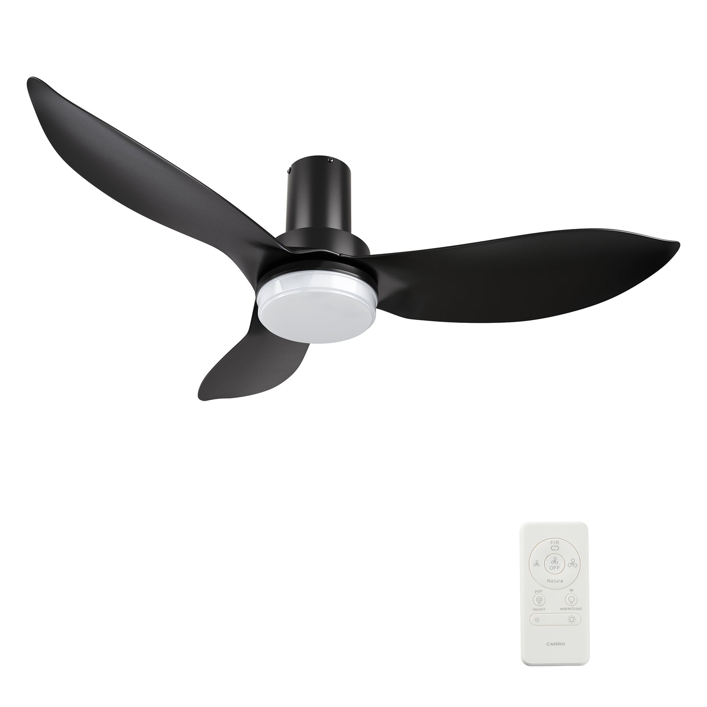 Carro RYNA 45 inch 3-Blade Flush Mount Smart Ceiling Fan with LED Light Kit & Remote- Black/Black