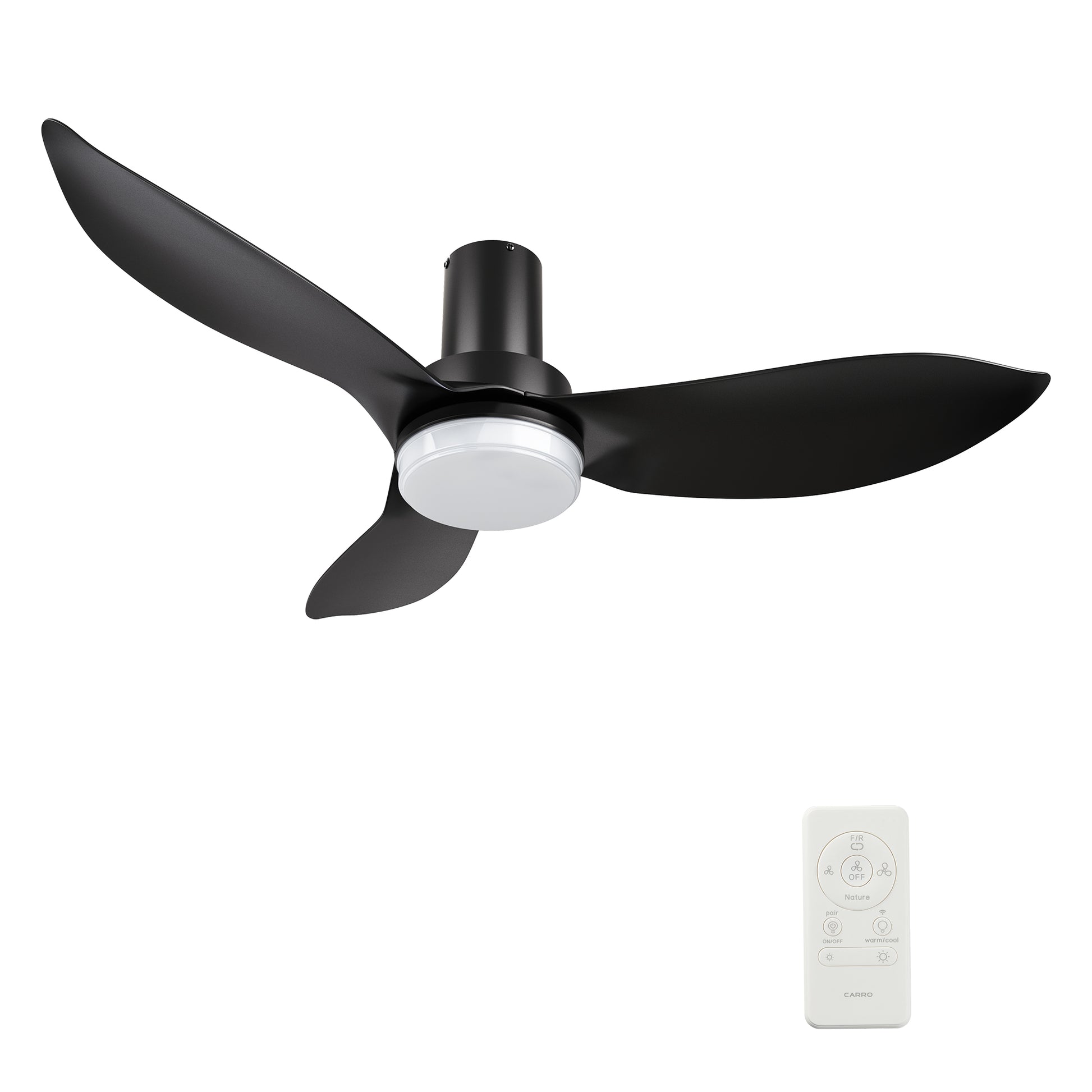 Carro RYNA 45 inch 3-Blade Flush Mount Smart Ceiling Fan with LED Light Kit & Remote- Black/Black