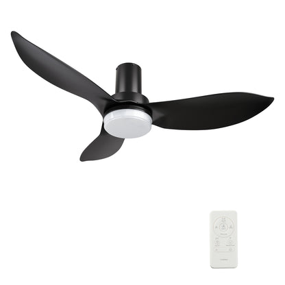 Carro RYNA 45 inch 3-Blade Flush Mount Smart Ceiling Fan with LED Light Kit & Remote- Black/Black