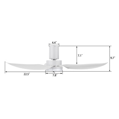 Carro RYNA 45 inch 3-Blade Flush Mount Smart Ceiling Fan with LED Light Kit & Remote- White/White
