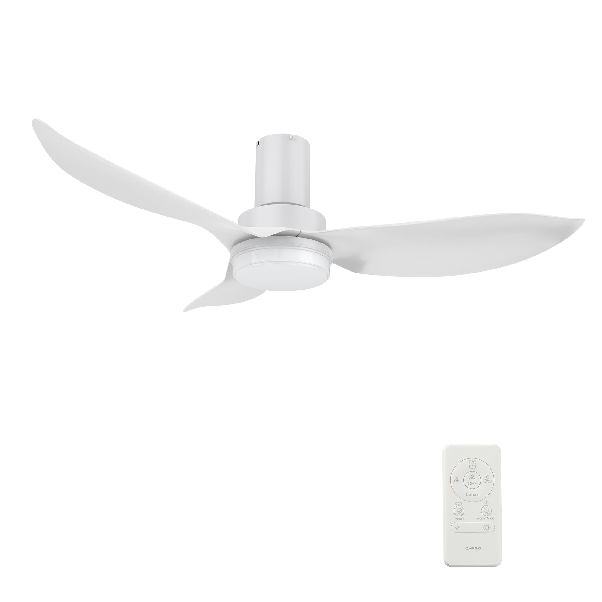 Carro RYNA 45 inch 3-Blade Flush Mount Smart Ceiling Fan with LED Light Kit & Remote- White/White