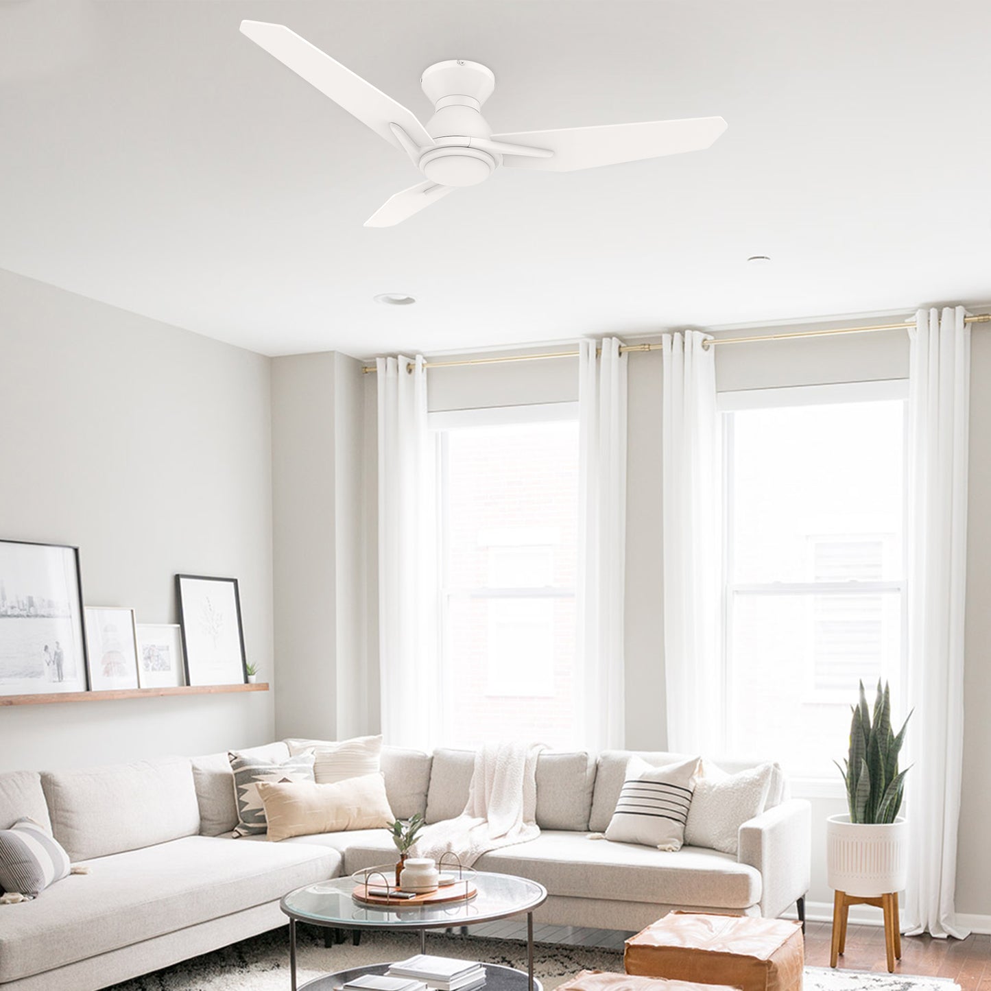 Carro CALEN 48 inch 3-Blade Flush Mount Smart Ceiling Fan with LED Light Kit & Remote Control- White/White