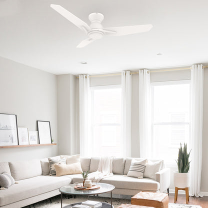 Carro CALEN 48 inch 3-Blade Flush Mount Smart Ceiling Fan with LED Light Kit & Remote Control- White/White