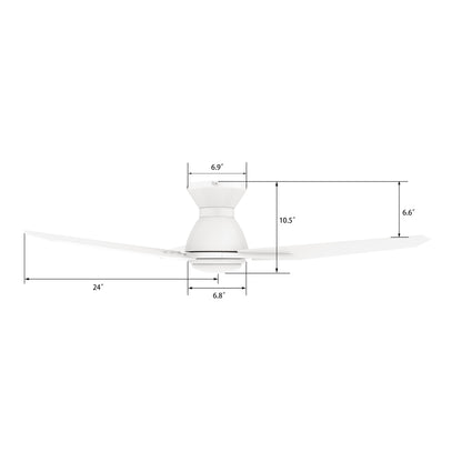 Carro CALEN 48 inch 3-Blade Flush Mount Smart Ceiling Fan with LED Light Kit & Remote Control- White/White